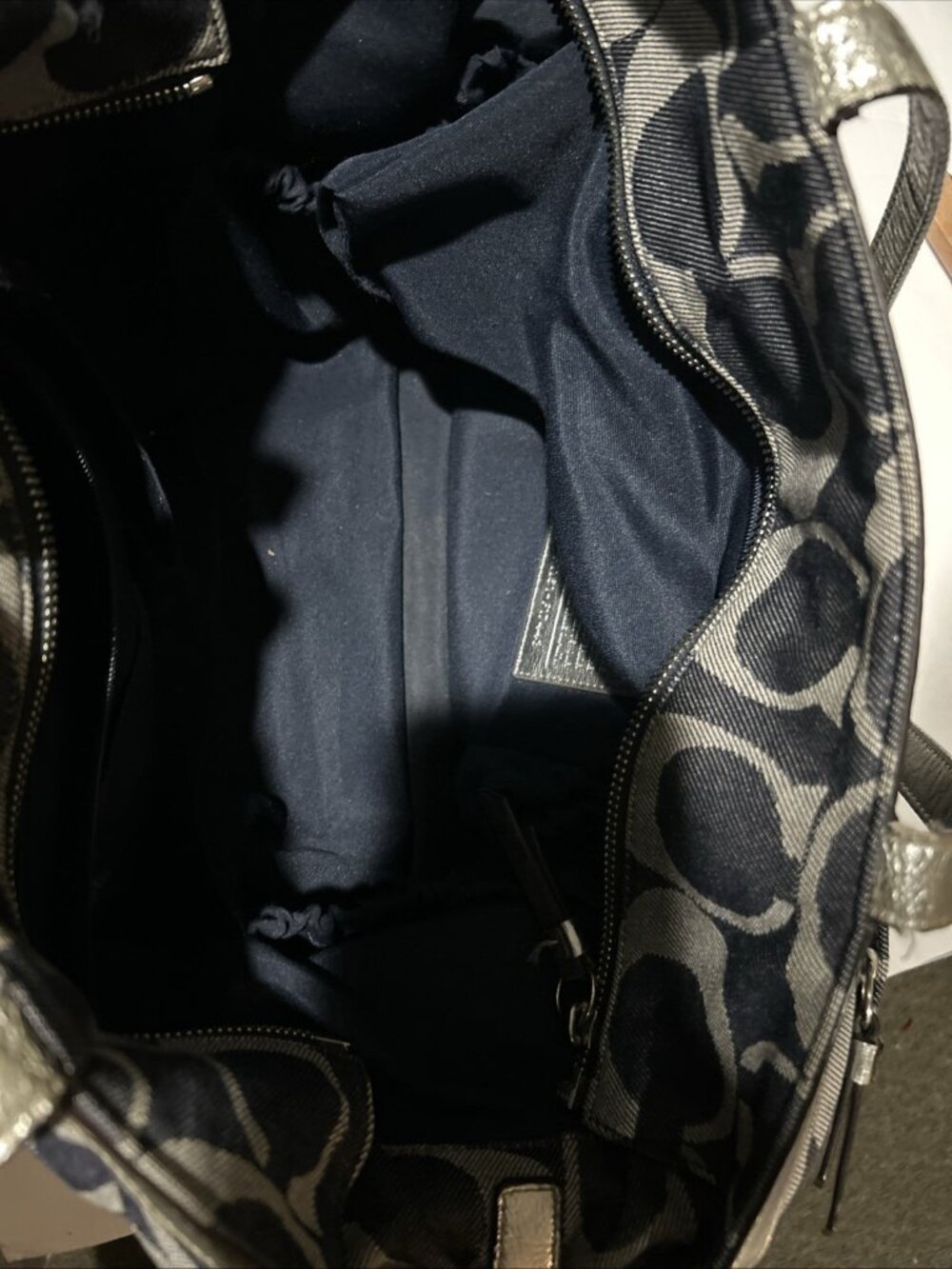 Coach XL Denim Signature Stripe Tote Weekender Diaper Bag F17443 Large Handbag - Picture 10 of 12
